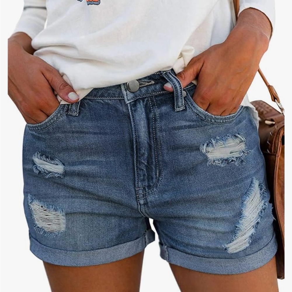 Modarani Women's Cut Off Denim Jean Shorts Ripped Distressed
